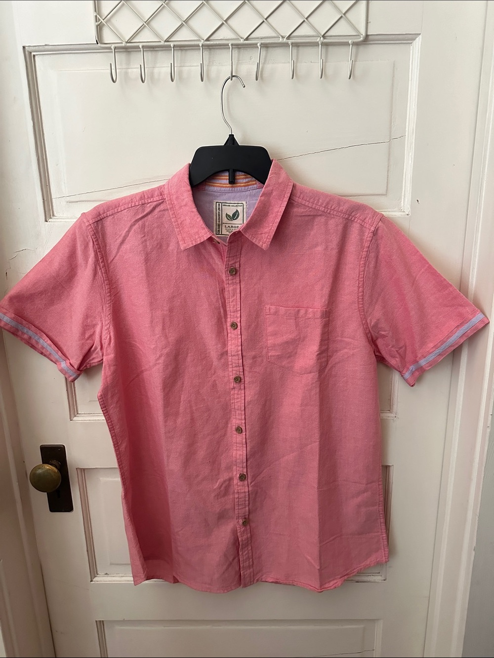 Colours Alexander Julian 100% Organic Cotton Pink Short-Sleeve Button-Up Shirt